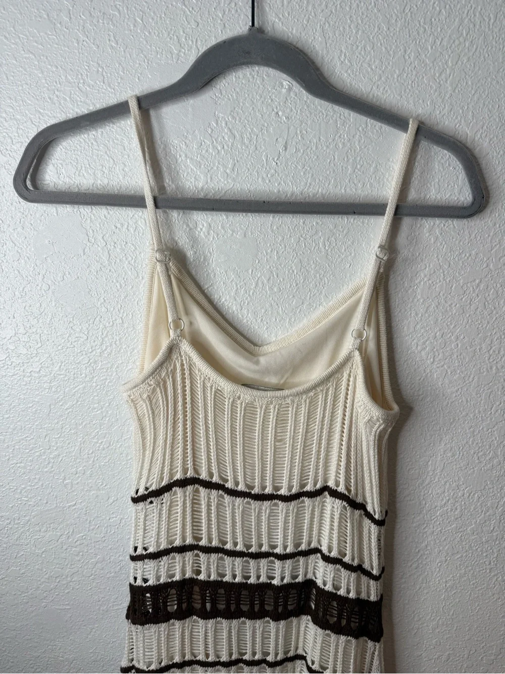 Abercrombie & Fitch Crochet Knit Stripe Midi Maxi Dress Ivory Brown Medium